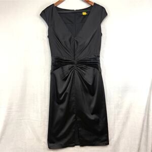 Tadashi Collection 4 Midi Pencil Dress Black Satin Cocktail Party Formal Wedding